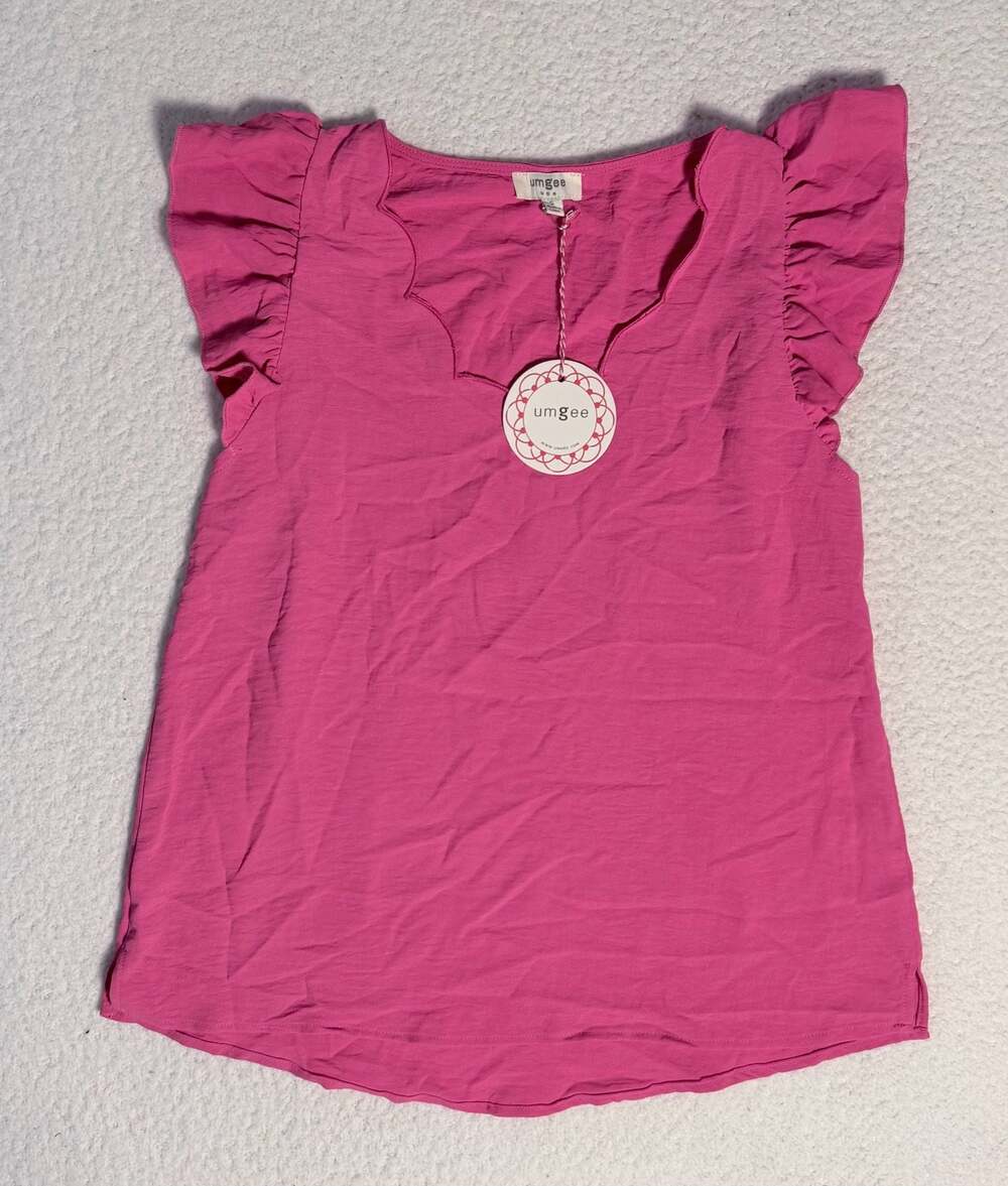 Umgee USA Hot Pink Ruffle Sleeve V-Neck Blouse Style A0645